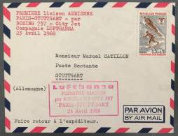France, Premier Vol, Par Boeing 737 - Paris, Stuttgart 23.4.1968 - (B1446) - Primi Voli