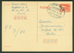 Bahnpost DDR 1989 Oval--o LEIPZIG - BERLIN Auf GANZSACHE 10Pf-Palast Der Republik Aus Suhl > Berlin - Cartoline - Usati