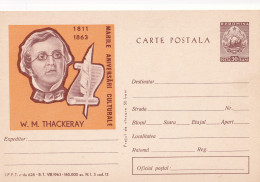 A23622 - CELEBRITES,W M THACKERAY,ECRIVAINS,POSTCARD STATIONERY ,  Romanian Unused  Perfect Shape 1963 - Schrijvers