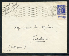 PAIX 65c Bleu Avec Bde PUBLICITAIRE  BYRRH - EXALTE- OB 09/10/1938 - Cartas & Documentos