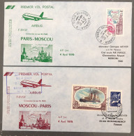France, Premier Vol Paris, Moscou 4.4.1978 - 2 Enveloppes - (B1490) - Premiers Vols
