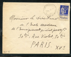 PAIX 65C Bleu Avec Bde PUBLICITAIRE  COMPTE COURANT  - POSTAL - OB  25/11/1937 - Lettres & Documents