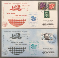 France, Premier Vol (Air France) New York, Point à Pitre, Fort De France 21.11.1975 - 2 Enveloppes - (B1506) - Erst- U. Sonderflugbriefe