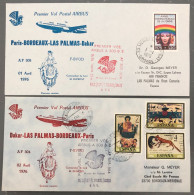 France, Premier Vol (Air France) Paris, Bordeaux, Las Palmas, Dakar 2.4.1976 - 2 Enveloppes - (B1510) - Primi Voli