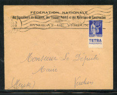 PAIX 65c Bleu Avec Bde PUBLICITAIRE  TETRA - PANSEMENTS - OB 06/04/1938 - Cartas & Documentos