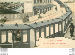 (XX) Carte Montage Gare Train Locomotive Voyageuse Voyageur. J'arrive Ou Pars De GRAY 70 En 1907 - Bar-sur-Seine
