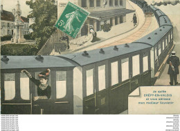 (XX) Carte Montage Gare Train Locomotive Voyageuse Voyageur. J'arrive Ou Pars De CREPY-EN-VALOIS 60 En 1908 - Bar-sur-Seine