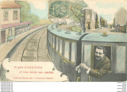 (XX) Carte Montage Gare Train Locomotive Voyageuse Voyageur. J'arrive Ou Pars De AULNOYE 59 Vers 1907 - Aulnoye