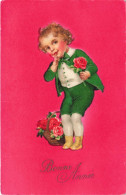 FÊTES ET VOEUX - Nouvel An - Un Enfant Tenant Une Rose Prise Dans Un Panier - Colorisé - Carte Postale Ancienne - Nouvel An