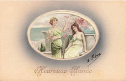 FÊTES ET VOEUX - Nouvel An - Des Dames Discutant Sous Le Cerisier Sur Le Balcon - Colorisé - Carte Postale Ancienne - Neujahr