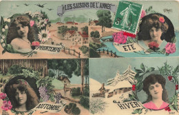 FANTAISIES - Quatre Femmes, Quatre Saisons - Colorisé - Carte Postale Ancienne - Mujeres