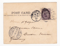 Post Card 1899 London Noting Hill Dresden Deutschland Stamp Queen Victoria Postage And Inland Revenue Penny Lilac - Briefe U. Dokumente