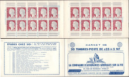 CARNET 1263-C 3 MARIANNE De DECARIS "ASSURANCES GENERALES SUR LA VIE". (S. 9-60). Bas Prix, à Saisir. - Alte : 1906-1965