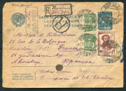 1938 USSR Russia Uprated Registered Stationery Cover - France  - Cartas & Documentos