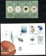 Denmark; 1990, 2016 & 2023; Flora Danica/Porcelain. Souvenir Sheet And Strips Of 4 MNH (**) And 2 FDC. - Porcellana