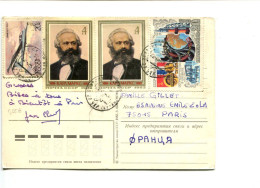 URSS - Affranchissement Sur Carte Postale - Karl Marx / Fusée Cosmos / Avion - Cartas & Documentos