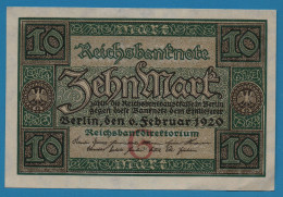 DEUTSCHES REICH 10 MARK 06.02.1920 LETTER G # V.5148114 P# 67a Reichsbank - 10 Mark