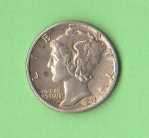 America 1 Dime 1943 D Silver Coin Mercury USA - 1916-1945: Mercury (Mercurio)