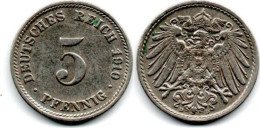 MA 29062  / Allemagne - Deutschland - Germany 5 Pfennig 1910 D TTB+ - 5 Pfennig