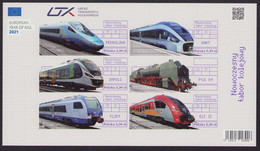 Poland 2021 Modern Rolling Stock, Train Full Set Mini Sheet Unperforated Version, Tab Folder MNH** New! Low Circulation - Hojas Completas