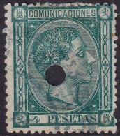 Spain 1875 Sc 220 España Ed 170T Telegraph Punch (taladrado) Cancel Damaged Corner - Used Stamps