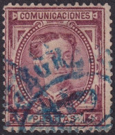 Spain 1876 Sc 229 España Ed 181 Used Blue Date (fechador) Cancel Large Crease - Usati