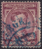 Spain 1876 Sc 229 España Ed 181 Used Blue Date (fechador) Cancel Large Crease - Oblitérés