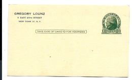 Card ENTIER POSTAL 1 CENT - Repiquage Gregory LOUNZ - N.Y. - 1901-20