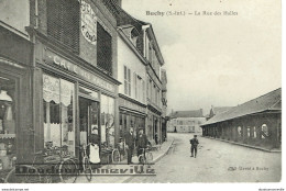 CPA - 76 - BUCHY - Café Des Halles Et Cycles E. DAVID Rue Des Halles - Bicyclettes ***BELLE CARTE*** - Buchy