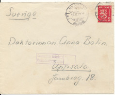 Finland Cover Sent To Sweden 14-12-1939 LION Type Single Stamp - Lettres & Documents