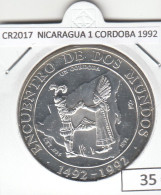 CR2017 MONEDA NICARAGUA 1 CORDOBA 1992 PLATA - Nicaragua