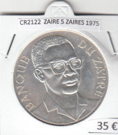 CR2122 MONEDA ZAIRE 5 ZAIRES 1975 PLATA - Zaire (1971 -97)