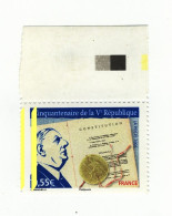 Cinquantenaire De Le Vème République YT 4282a Avec Deux Bandes Phospho à Gauche . Rare , Voir Le Scan . Cote YT : 30 € . - Unused Stamps