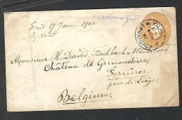 India  1899 Lohardaga -->> Gischbach Chateau De Grimonster (re)  Ferrières Belgium - Covers