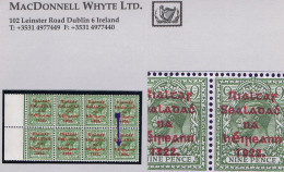 Ireland 1922 Thom Rialtas 5-line Ovpt In Red On 9d Olive Green, Block Of 8, One Var. "Ei Over 1" Mint - Unused Stamps