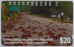 CHRISTMAS ISLAND - Anritsu - Telstra - $20 - The Annual Red Crab Migration - Mint - Rare - Islas Christmas