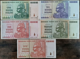 Série 5 Billets ZIMBABWE 1 - 5 - 10 - 20 Et 50 Milliards Dollars - Billion - Zimbabwe