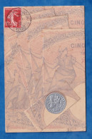 CPA - Billet De Cinq Francs - Montage Avec Reproduction De Monnaie En Argent République Français - 1908 - - Monnaies (représentations)