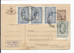 Griechenland P 57  - 200 Dr Ruhm M. 400 Dr. ZF 1948 Von Athen Nach Frankfurt/M. Bedarfsverwendet - Postwaardestukken