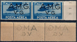 AMG-VG POSTA AEREA SERIE DEMOCRATICA COPPIA L. 25 AZZURRO CON DECALCO - NUOVI MNH SASSONE PA6 - Ongebruikt