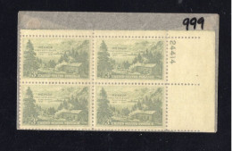 US #999 Plate Block NEVADA Mountain House MNH - Números De Placas