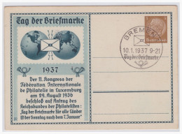 Dt.- Reich (001100) Privatganzsache PP122/ C35/02 Tag Der Briefmarke 1937, Blanco Gestempelt Bremen Am 10.1.1937 - Private Postwaardestukken