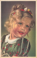 ENFANT - Fillette Avec Un Serre-tête à Fleurs - Robe Verte à Pois Rouges - Blonde Aux Yeux Bleus - Carte Postale - Other & Unclassified