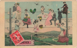 FANTAISIES - Couples - Enfants - Oiseaux Sur Fil Electrique - Surealisme - Amitiés - Carte Postale Ancienne - Other & Unclassified