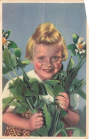 ENFANT - Fillette Avec Des Fleurs à Longue Tiges - Blonde Aux Yeux Bleus - Carte Postale - Andere & Zonder Classificatie