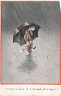 FANTAISIES - I Don't Care If It's Wet - I'm Dry - Bébé Sous La Pluie - Carte Postale Ancienne - Babies