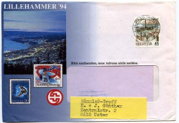 Enveloppe Illustrée Vue Aérienne De Lillehammer Les Jeux Olympiques D'hiver De 1994 Et Timbres Suisse Et Norvégien - Otros & Sin Clasificación