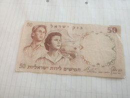 Israel-50 LIROT BOY AND GIRL-(1958)-(BLACK NUMBER)-(171)-(760578/כ)-stain-wrinkle-BANK NOTE - Israel