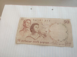 Israel-50 LIROT BOY AND GIRL-(1958)-(BLACK NUMBER)-(175)-(875851/י)-stain-wrinkle-BANK NOTE - Israël
