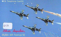 TELECARTE JAPON * MILITAIRY AVION  (657) BLUE IMPULSE * Flugzeuge * Airplane * Aeroplano * PHONECARD JAPAN * ARMEE - Armée